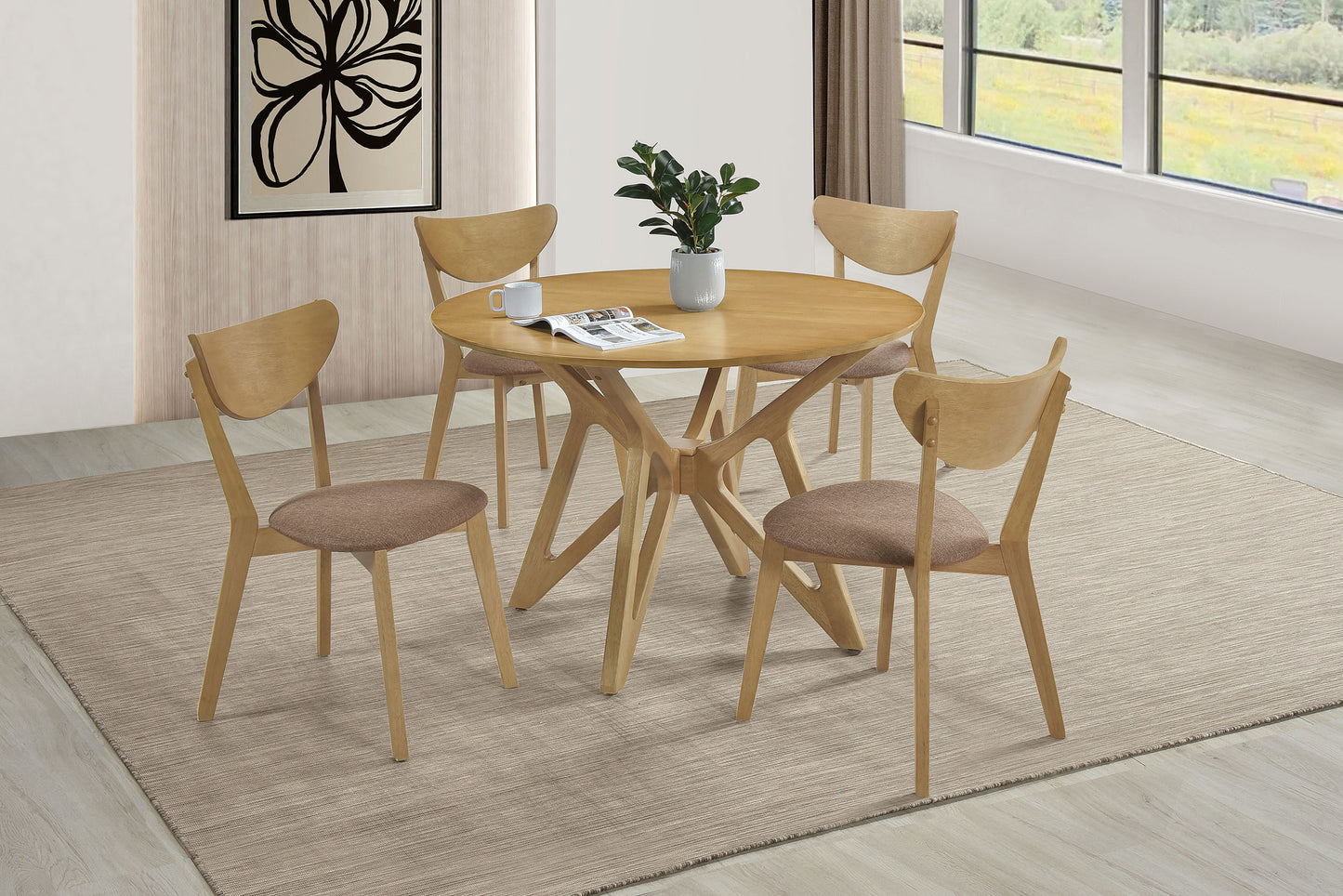 Elowen 5-piece Round Solid Wood Dining Set Light Walnut