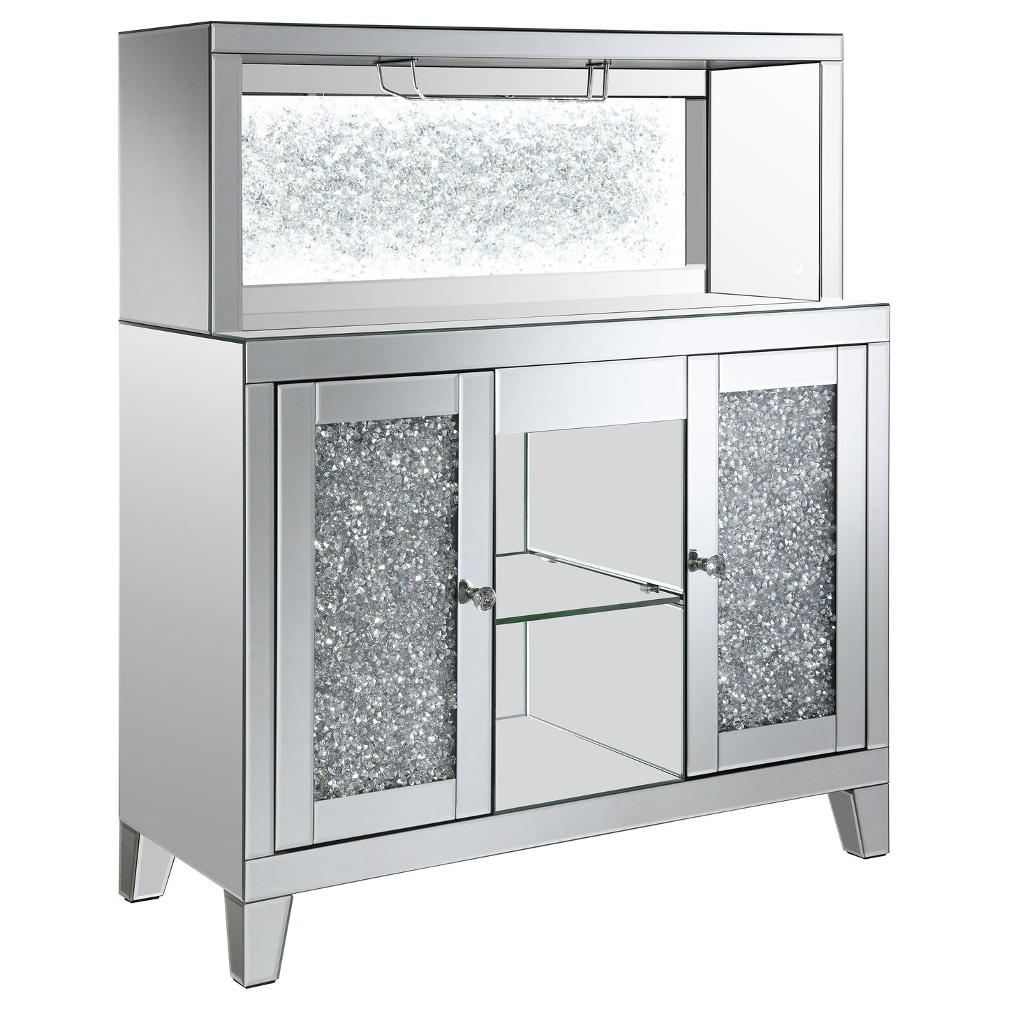 Yvaine 2-door Mirrored Acrylic Home Bar Wine Cabinet Silver