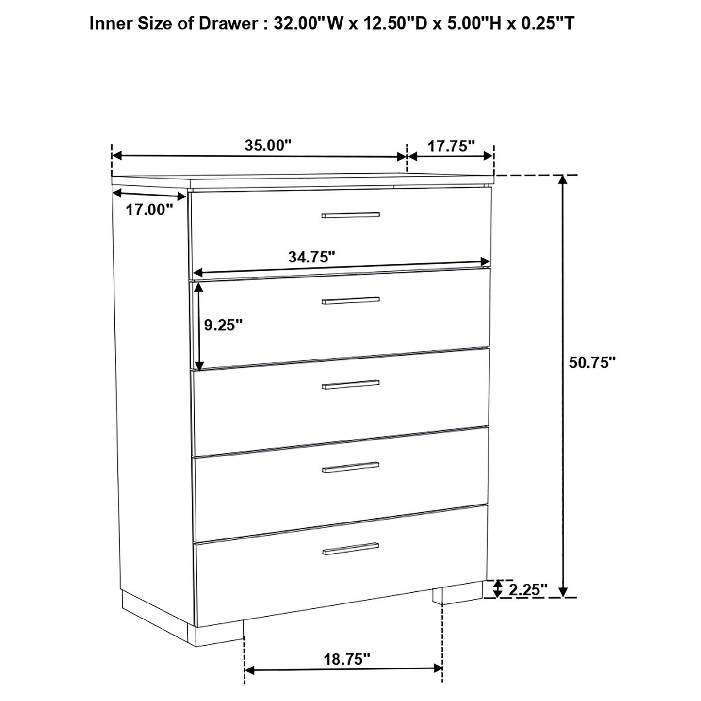 Felicity 5-piece Twin Bedroom Set White High Gloss