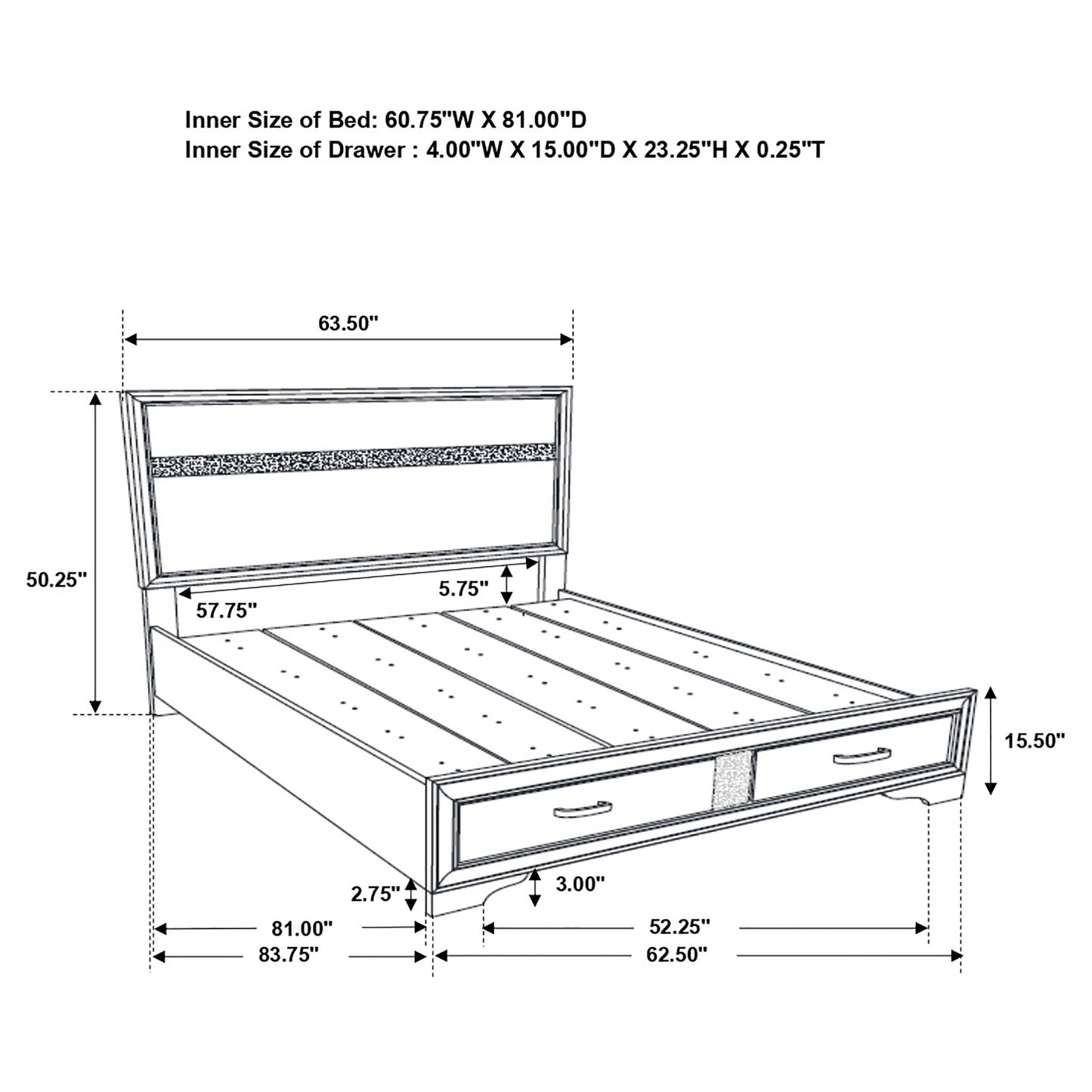 Miranda 51-inch Wood Queen Storage Panel Bed Black