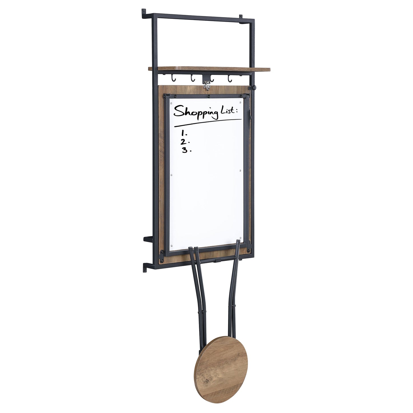 Riley Foldable Whiteboard Wall Desk with Stool Rustic Oak