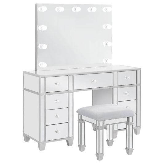 Allora 9-drawer Vanity Set with Lighting Metallic Silver