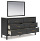 Cadmori King Upholstered Panel Bed with Mirrored Dresser and Nightstand