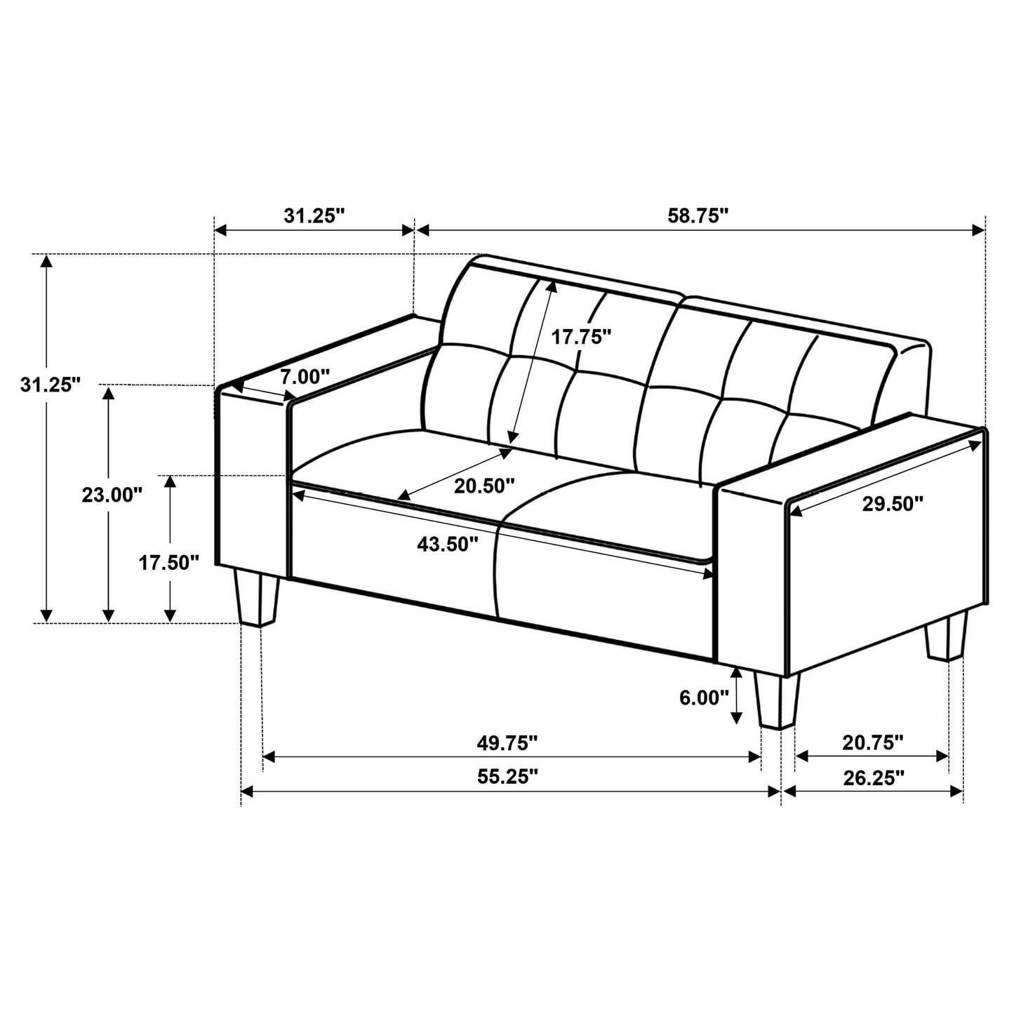 Deerhurst 2-piece Upholstered Track Arm Sofa Set Charcoal