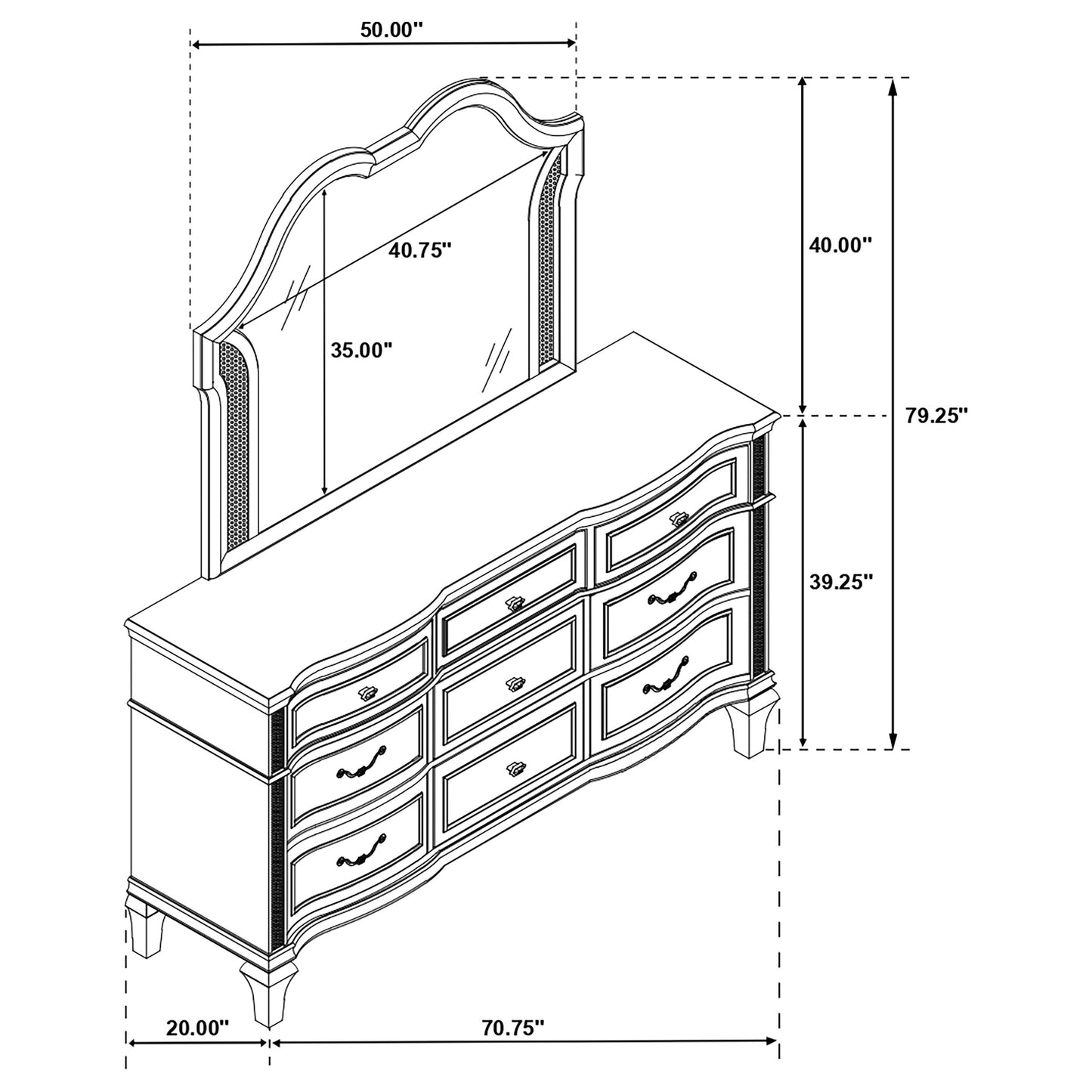 Evangeline 9-drawer Dresser with Mirror Silver Oak