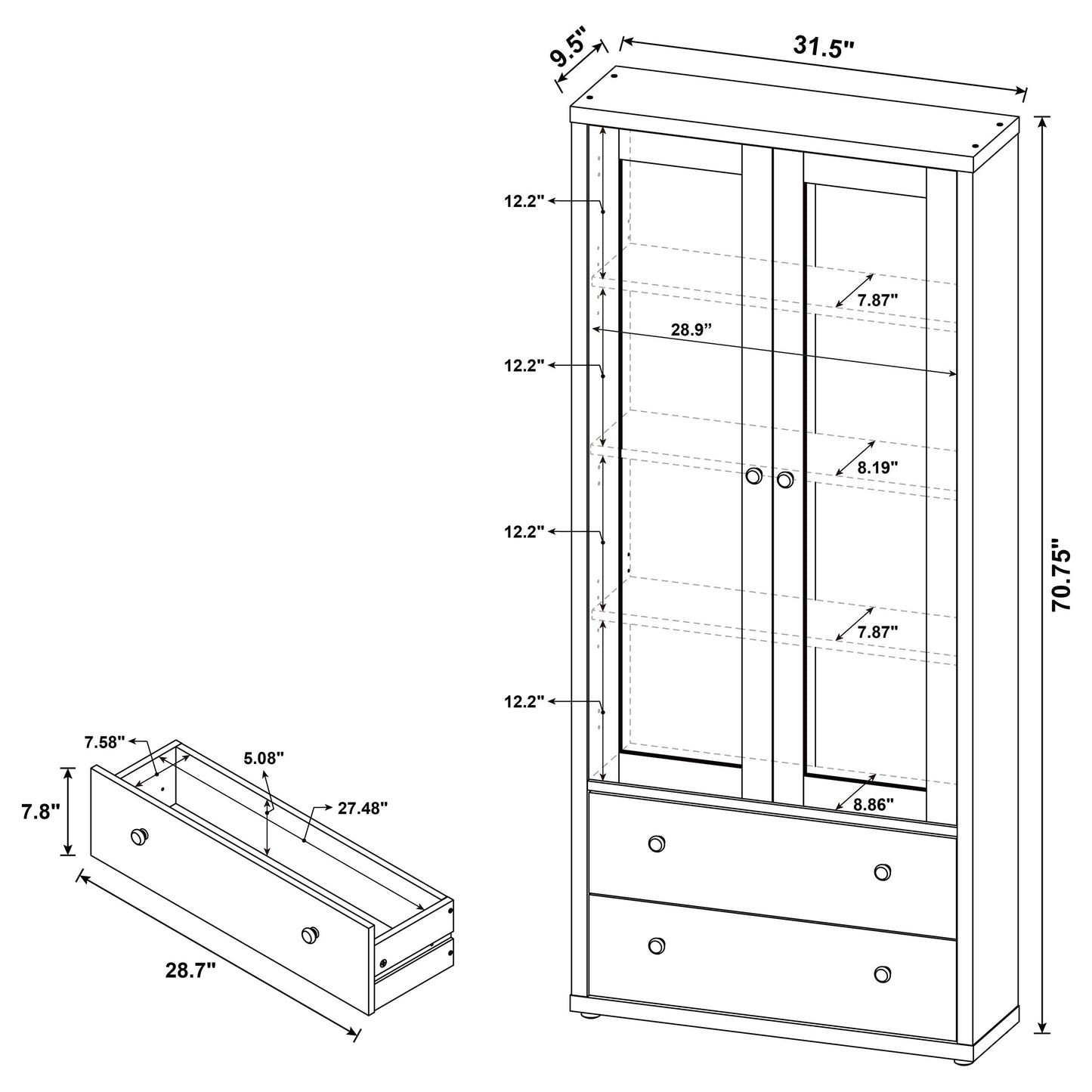 Hawthorne 4-shelf Glass Door Cabinet with Drawers Black