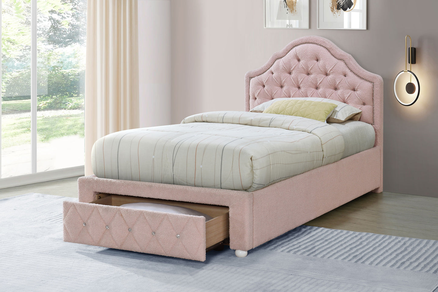 Ashleigh 44-inch Upholstered Twin Storage Platform Bed Pink