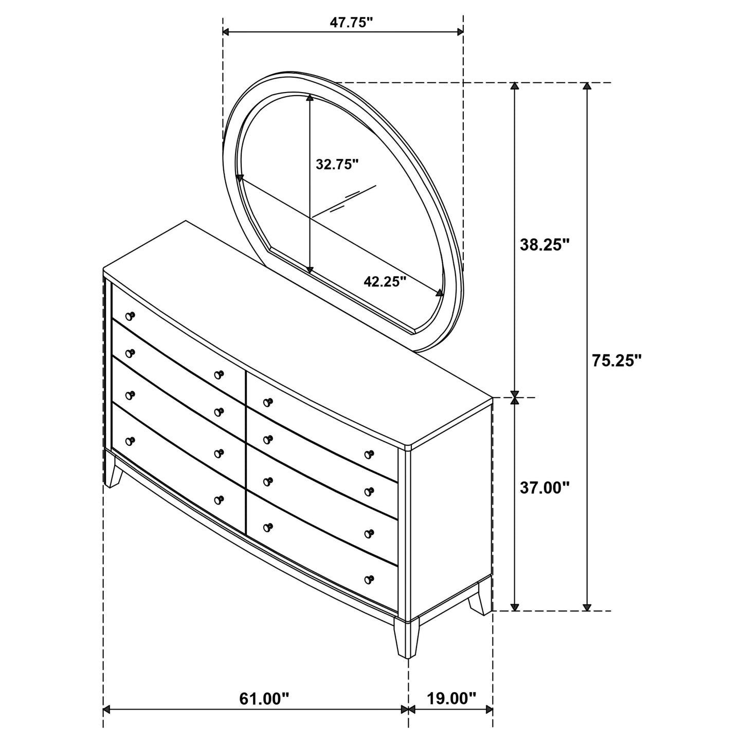 Granada 8-drawer Dresser and Mirror Natural Pine