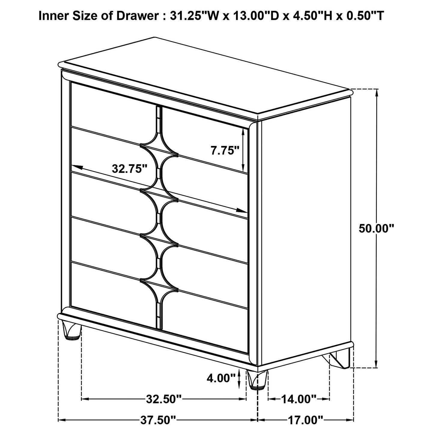 Olivia 5-drawer Bedroom Chest of Drawers Pearl White