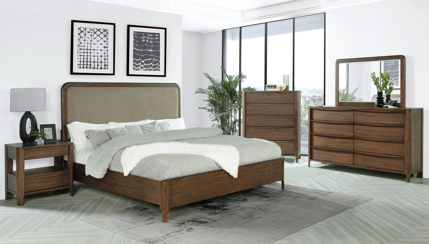 Maderia 57-inch Upholstered Queen Panel Bed Walnut