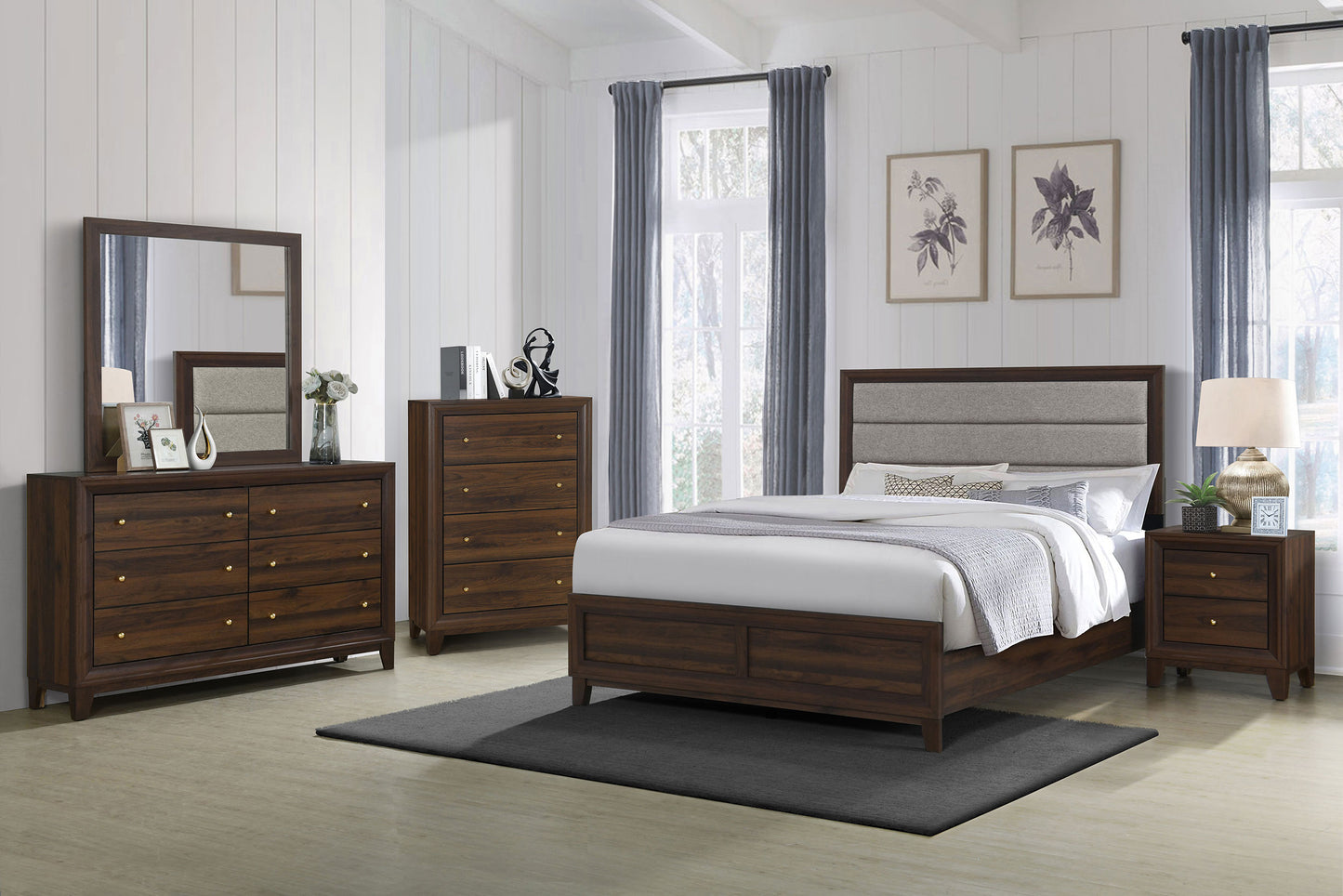 Welsley 50-inch Upholstered Queen Bed Walnut