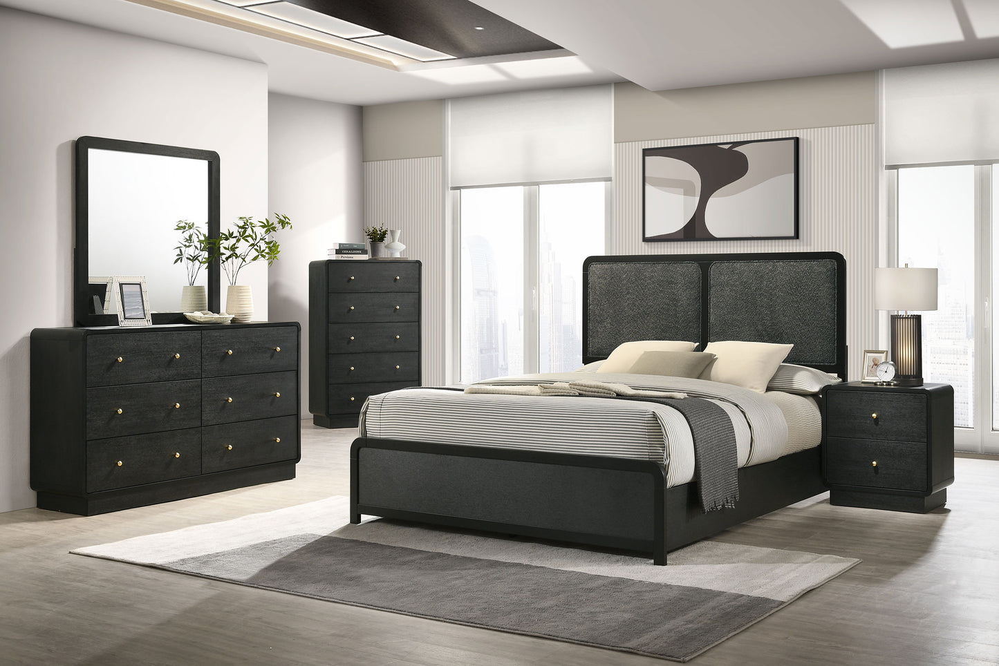 Cavelle 47-inch Upholstered Queen Bed Black