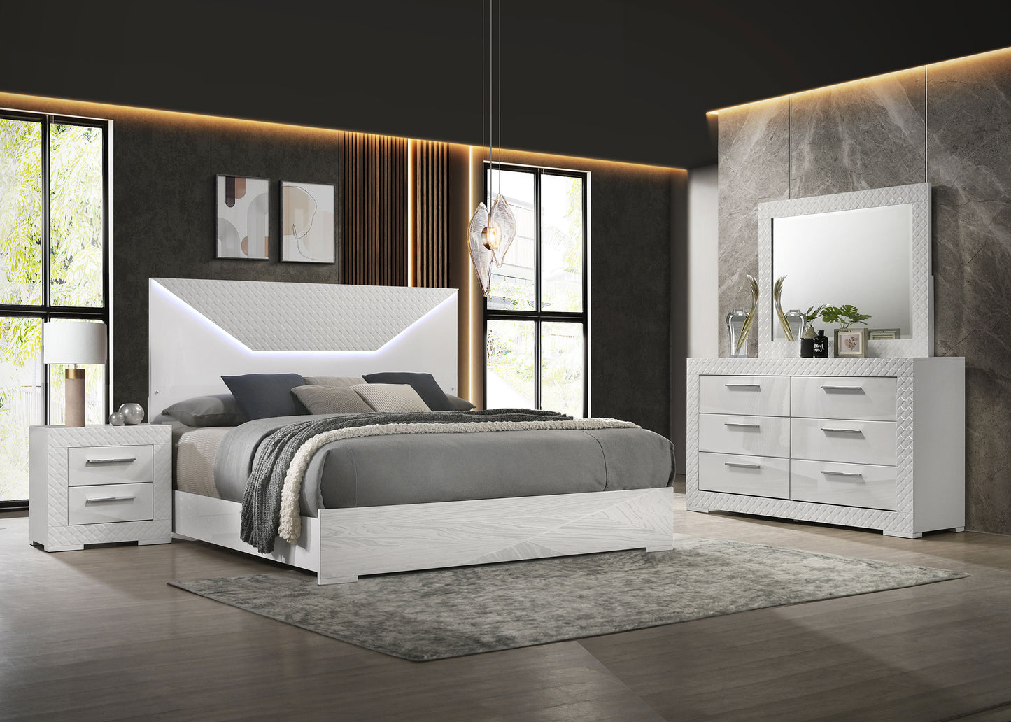 Ives 4-piece Queen Bedroom Set White High Gloss