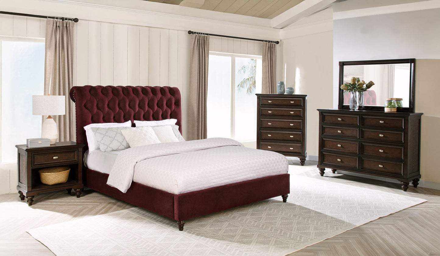 Devon 57-inch Upholstered Full Panel Bed Wine Red