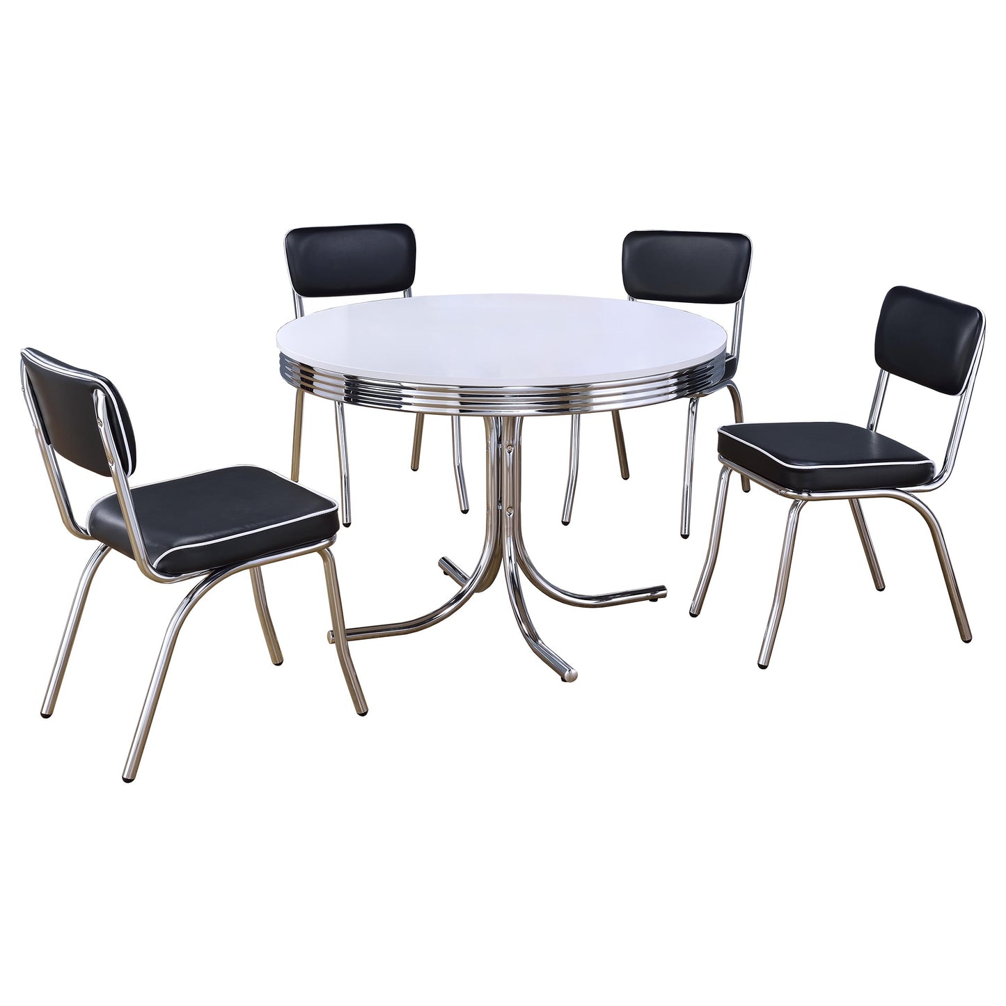 Retro 5-piece Round Dining Table Set White and Black