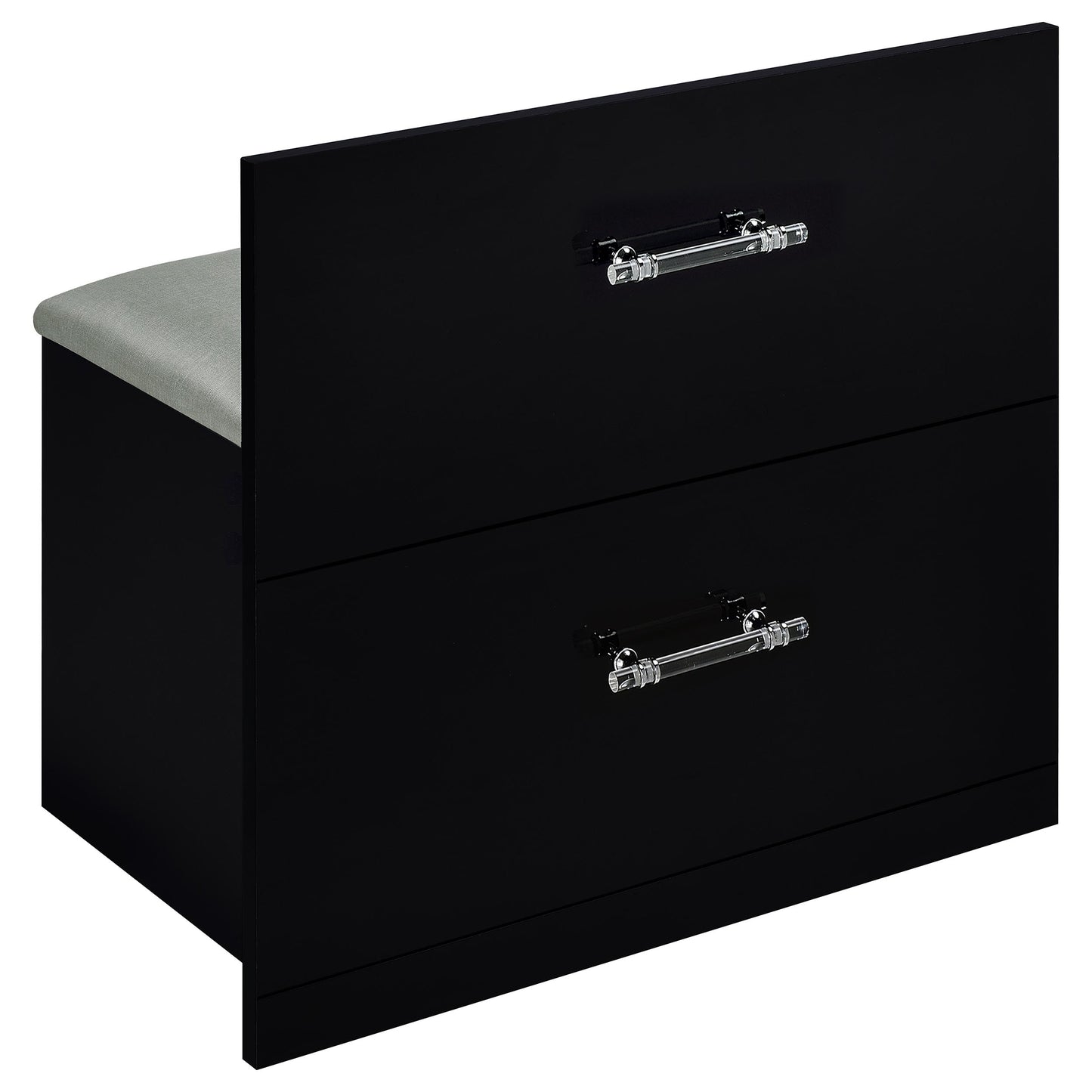 Flora 2-drawer Vanity Table Set LED Mirror and Stool Black High Gloss