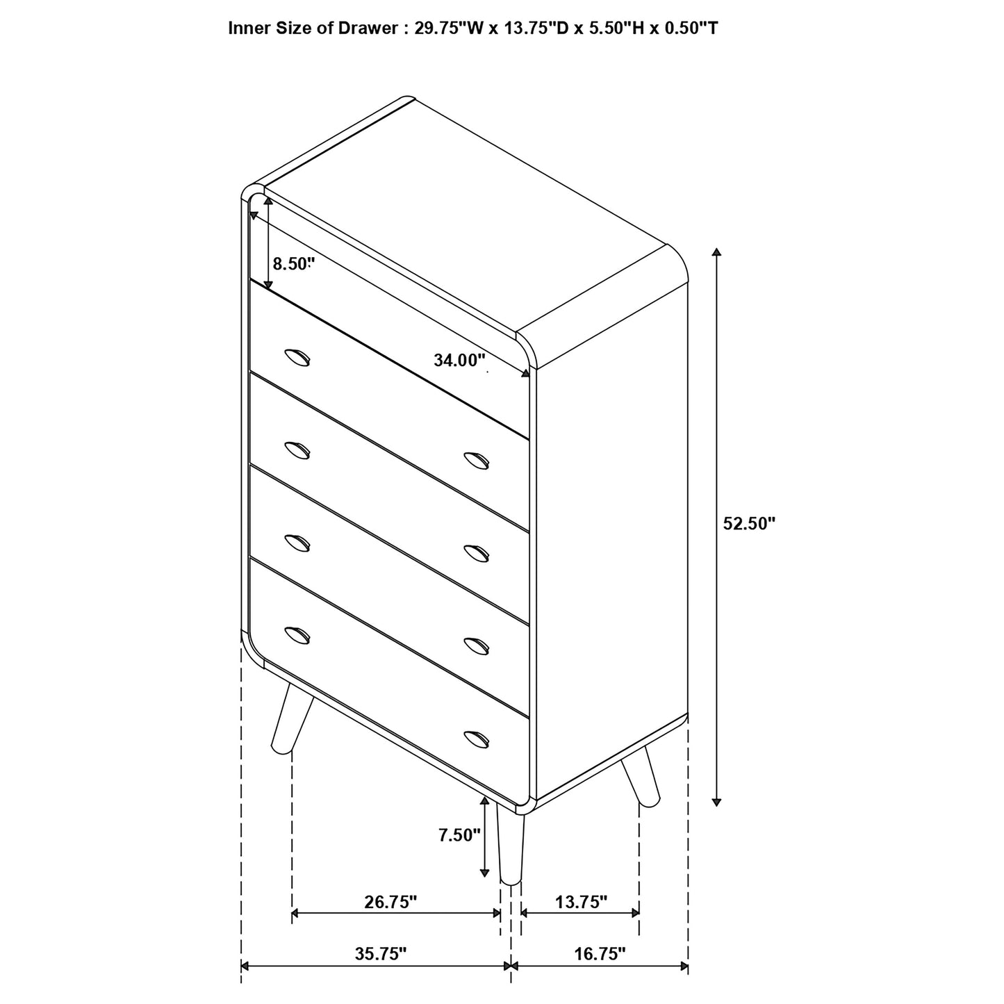 Robyn 5-drawer Bedroom Chest of Drawers Dark Walnut