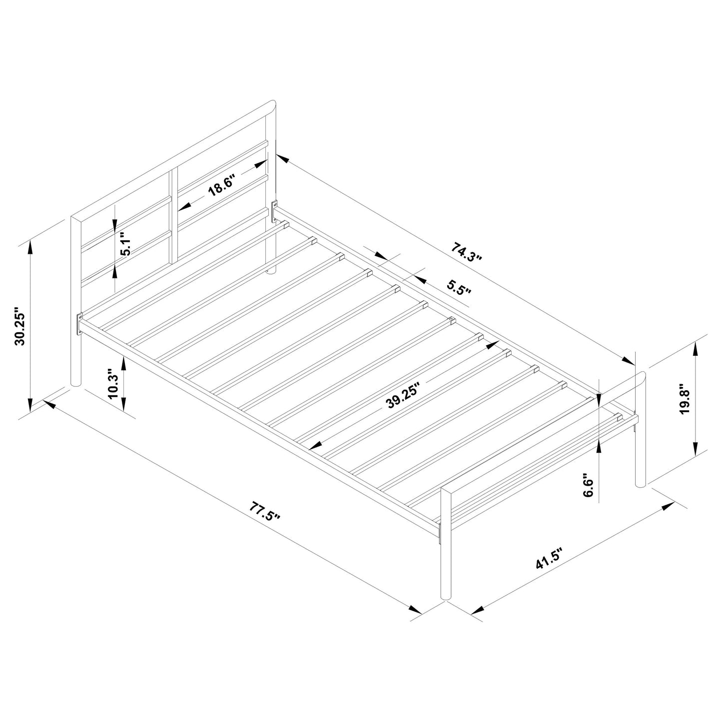 Fisher Metal Twin Open Frame Bed Gunmetal