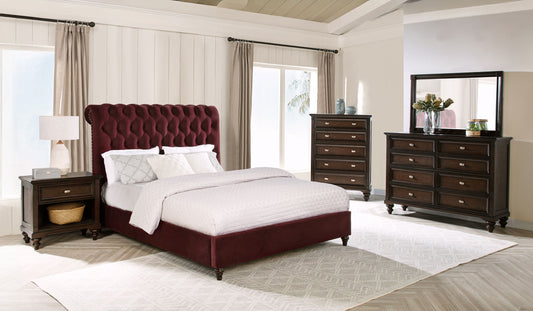 Devon 5-piece California King Bedroom Set Red and Dark Oak