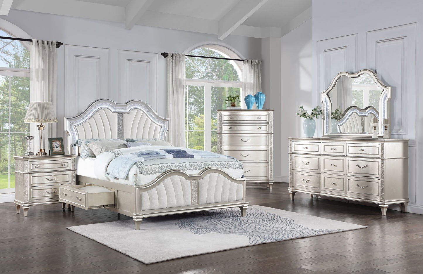 Evangeline 5-piece California King Bedroom Set Silver Oak