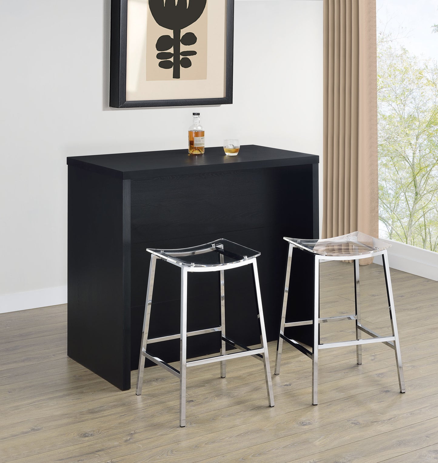 Topanga Engineered Wood Freestanding Home Bar Black