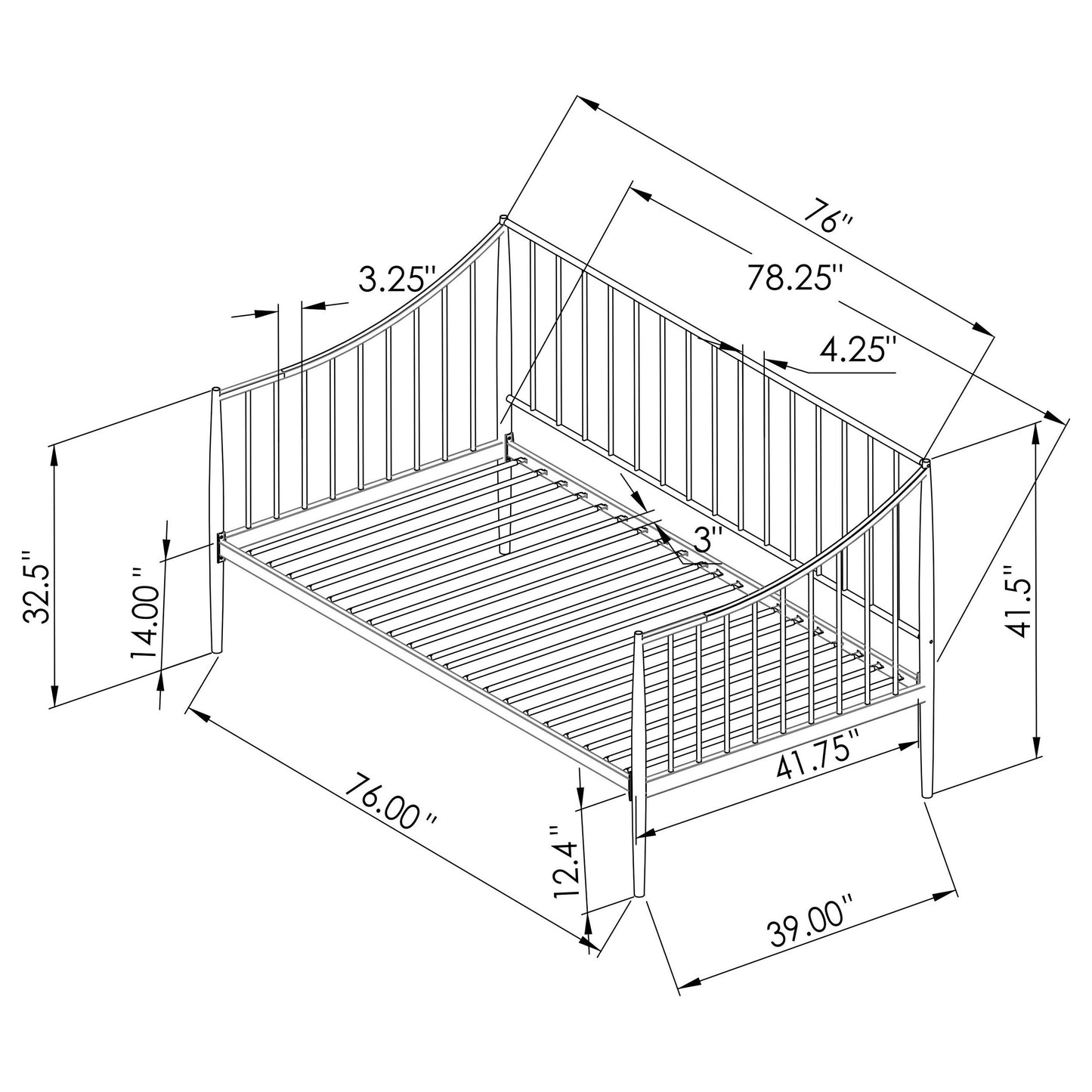 Newbury Metal Twin Daybed Bed Frame Matte Black