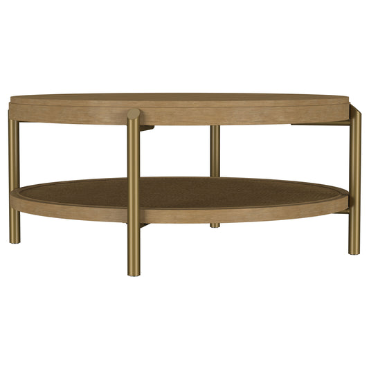 Arini Round Coffee Table With Storage Shelf Sand Wash