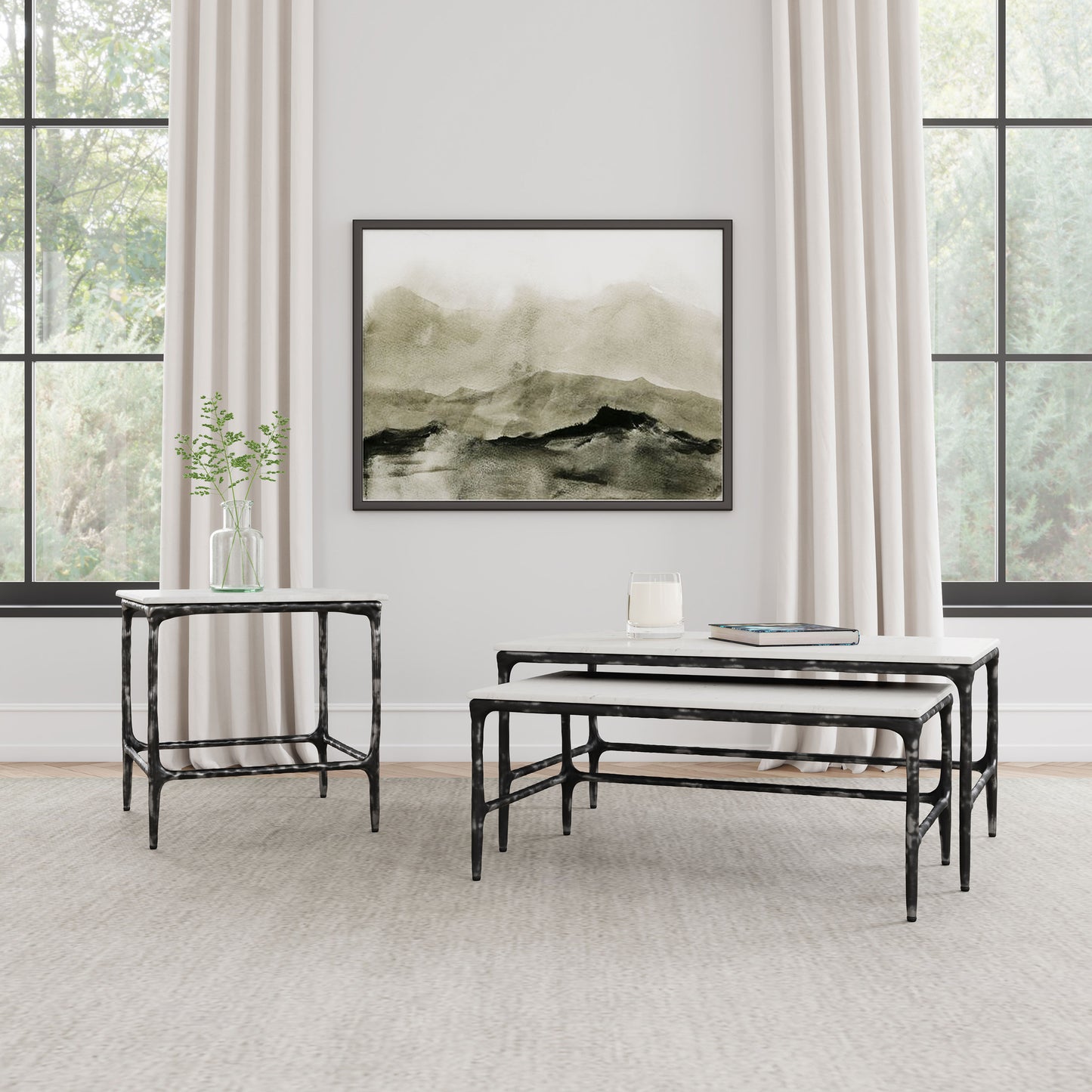 Ebby 2-piece Genuine Marble Top Nesting Coffee Tables White