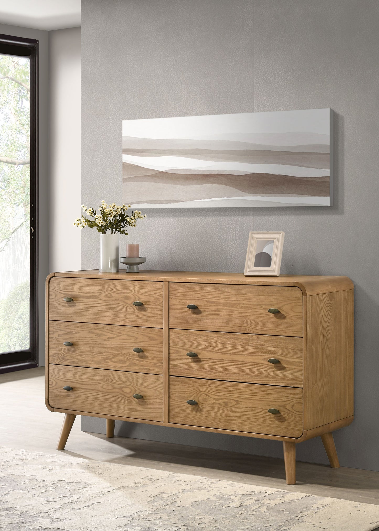 Robyn 6-drawer Dresser with Mirror Light Ash