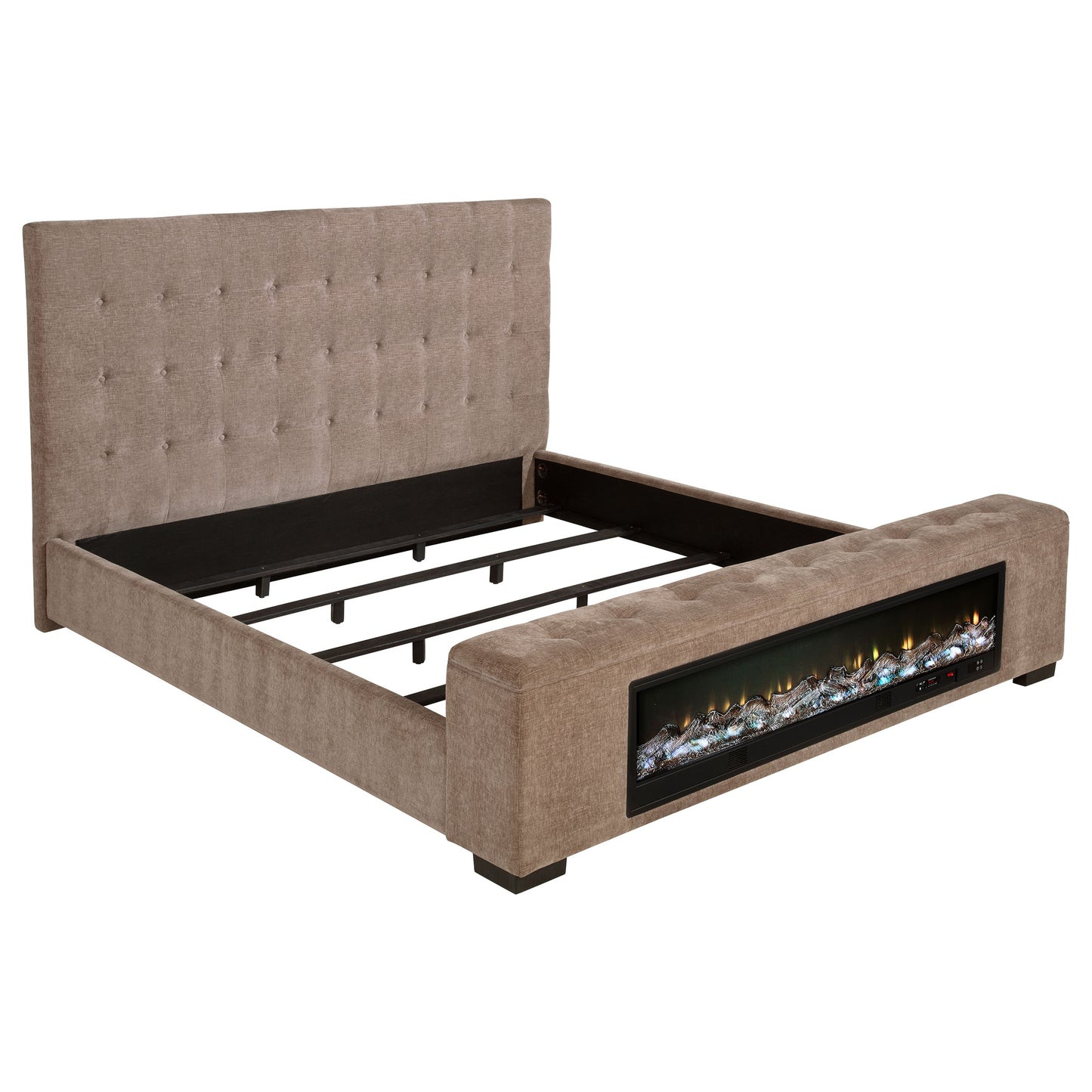 Senna Upholstered Queen Audio Fireplace Bed Brown