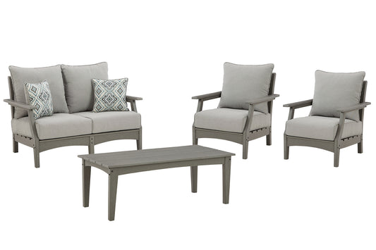 Visola Outdoor Loveseat and 2 Lounge Chairs with Coffee Table