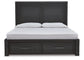 Foyland California King Panel Storage Bed with Mirrored Dresser