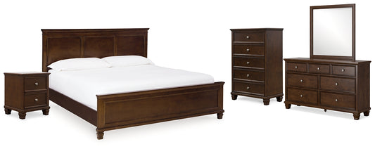 Danabrin King Panel Bed with Mirrored Dresser, Chest and Nightstand