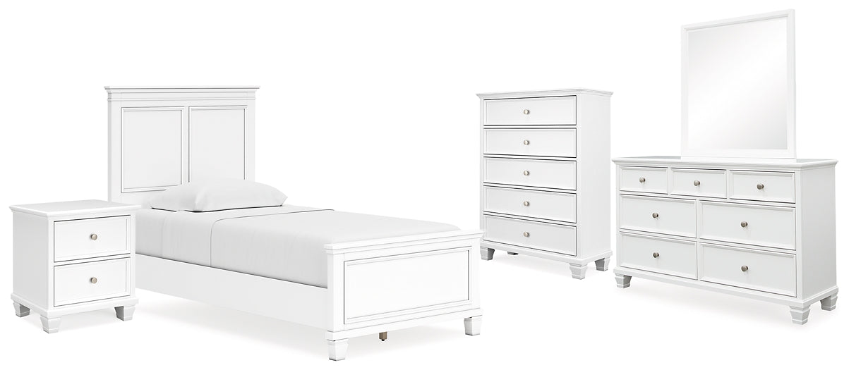 Fortman Twin Panel Bed with Mirrored Dresser, Chest and Nightstand