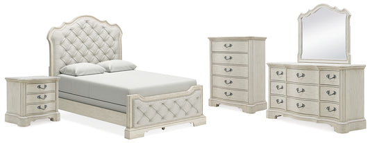 Arlendyne Queen Upholstered Bed with Mirrored Dresser, Chest and Nightstand