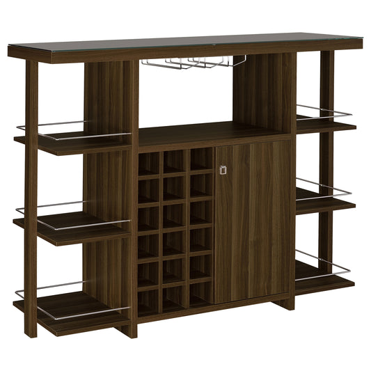 Evelio 6-shelf Glass Top Home Bar Wine Cabinet Walnut