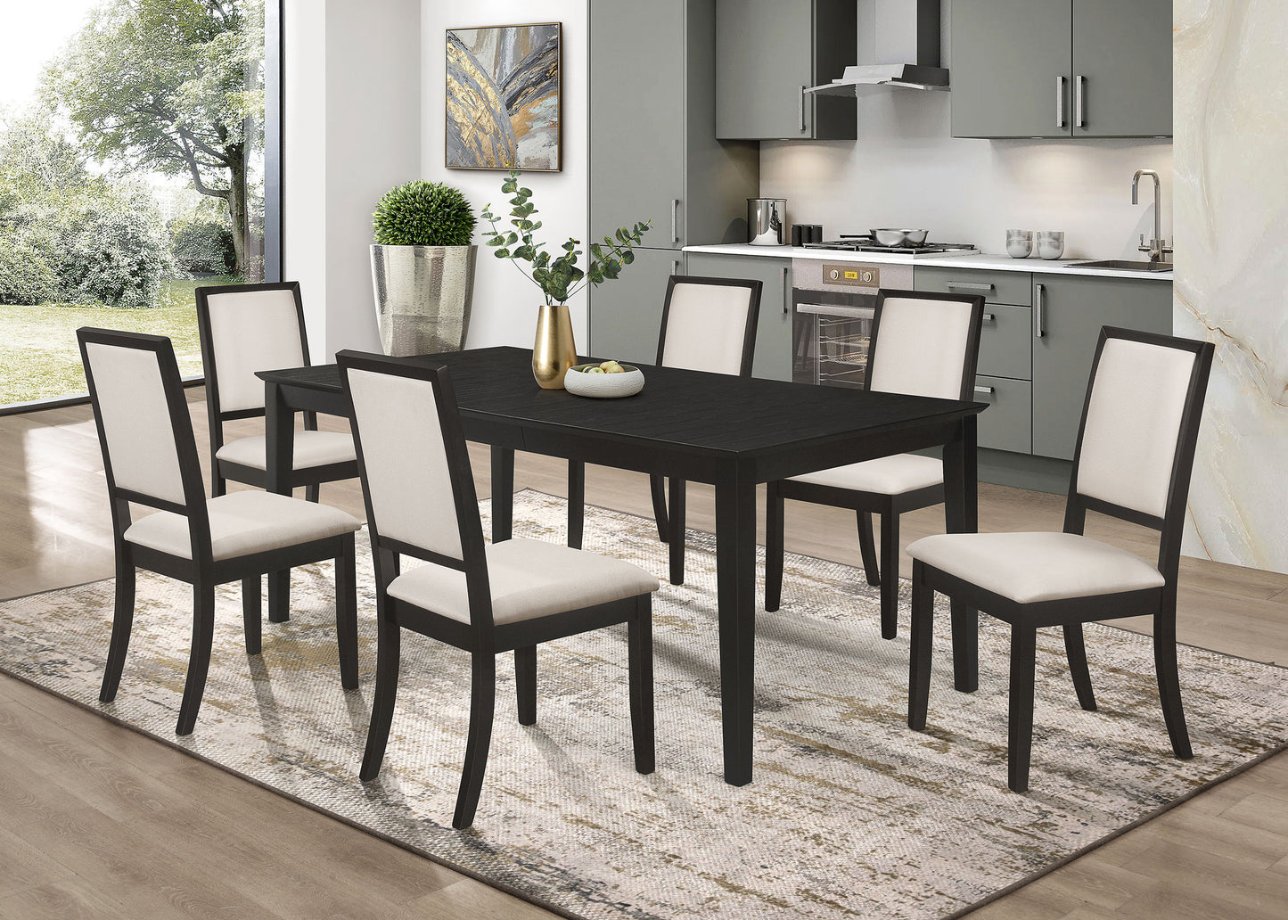 Louise Upholstered Wood Dining Side Chair Black (Set of 2)