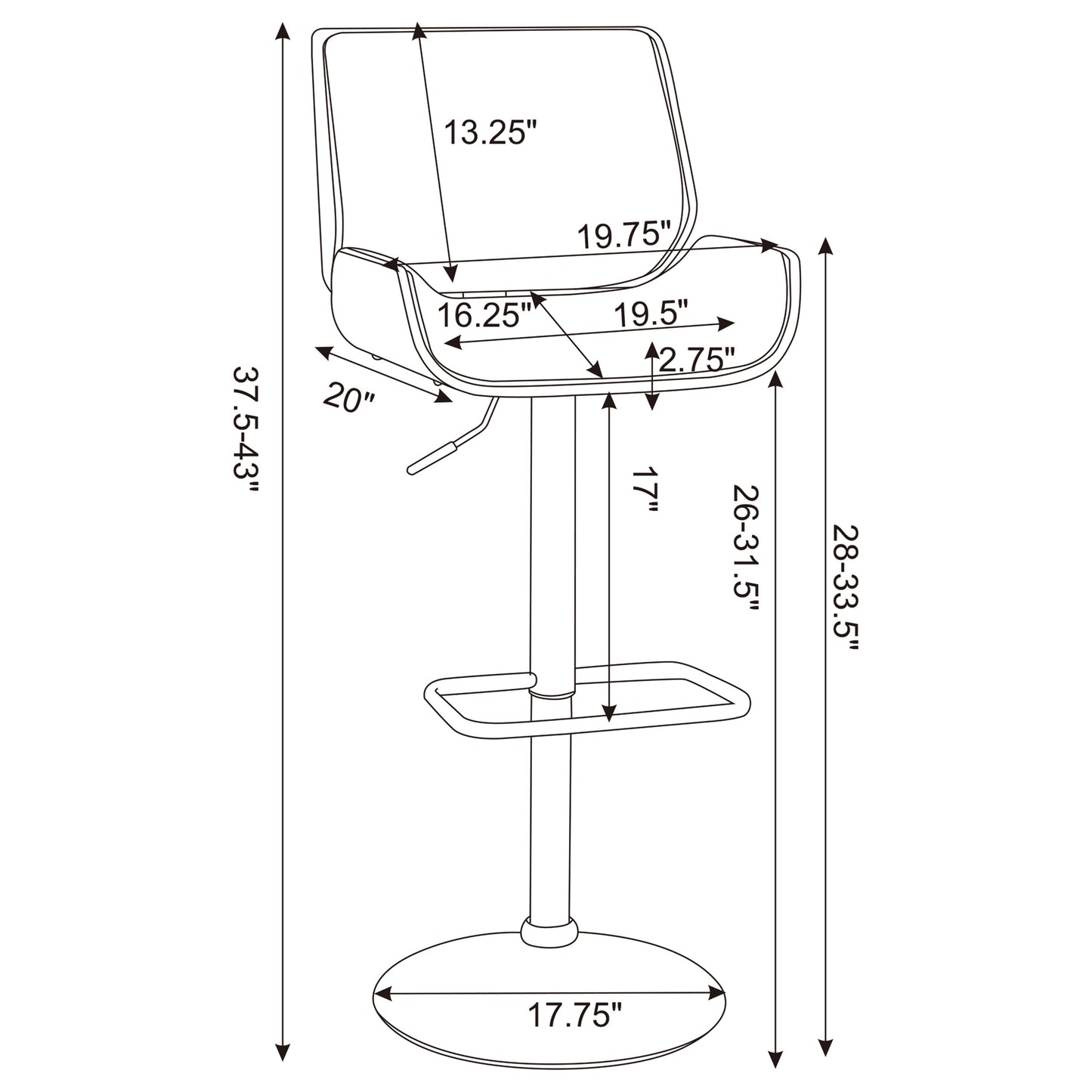 Folsom Upholstered Adjustable Bar Stool Black and Chrome