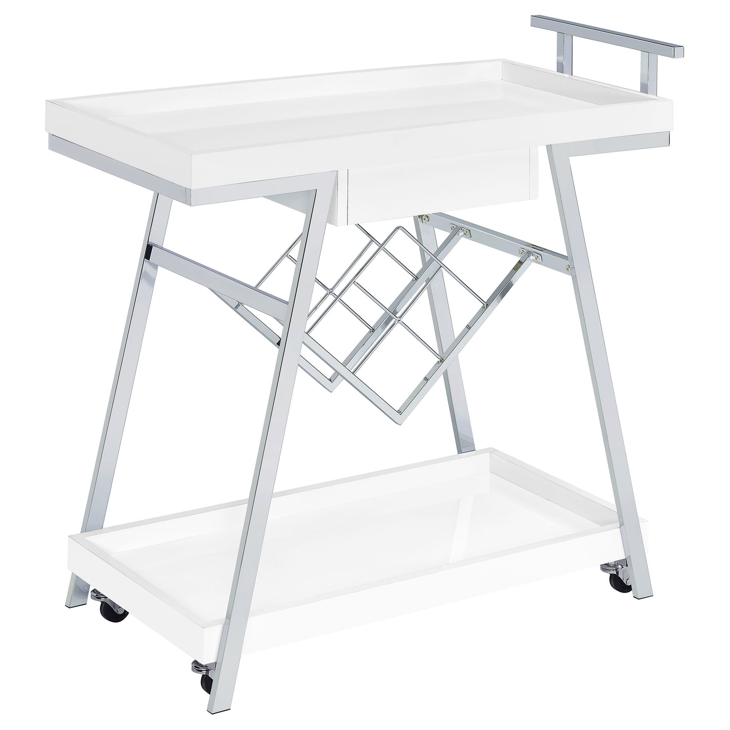 Kinney 1-drawer Engineered Wood Bar Cart White High Gloss