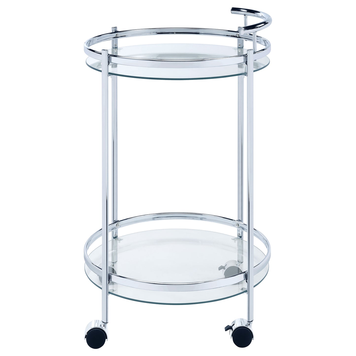 Chrissy Round Glass Shelf Metal Bar Cart Chrome