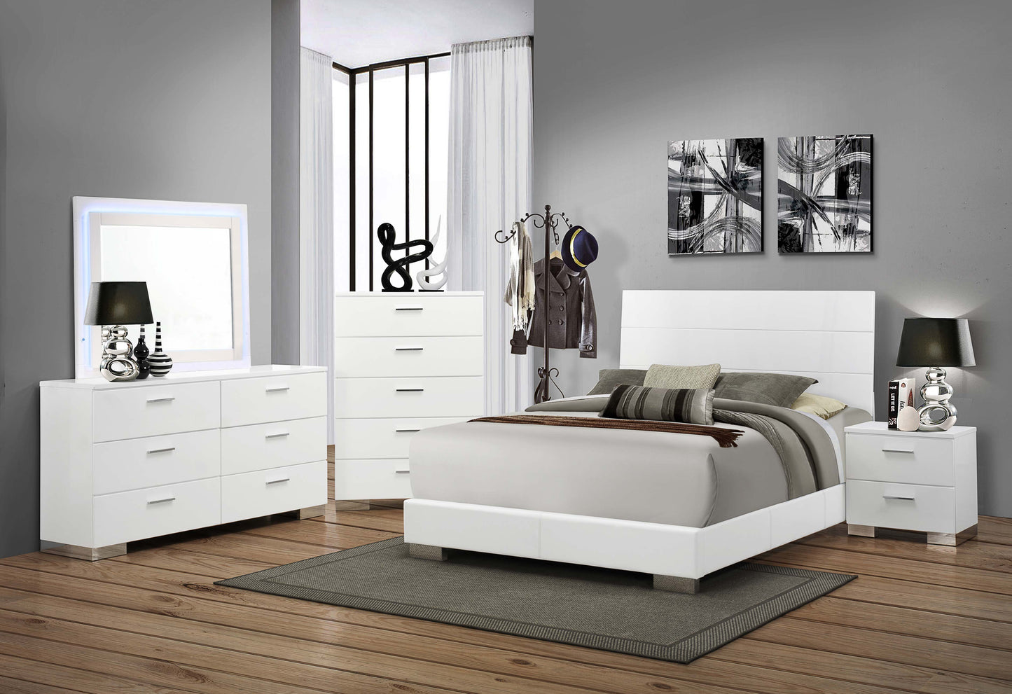 Felicity 5-piece Eastern King Bedroom Set White High Gloss