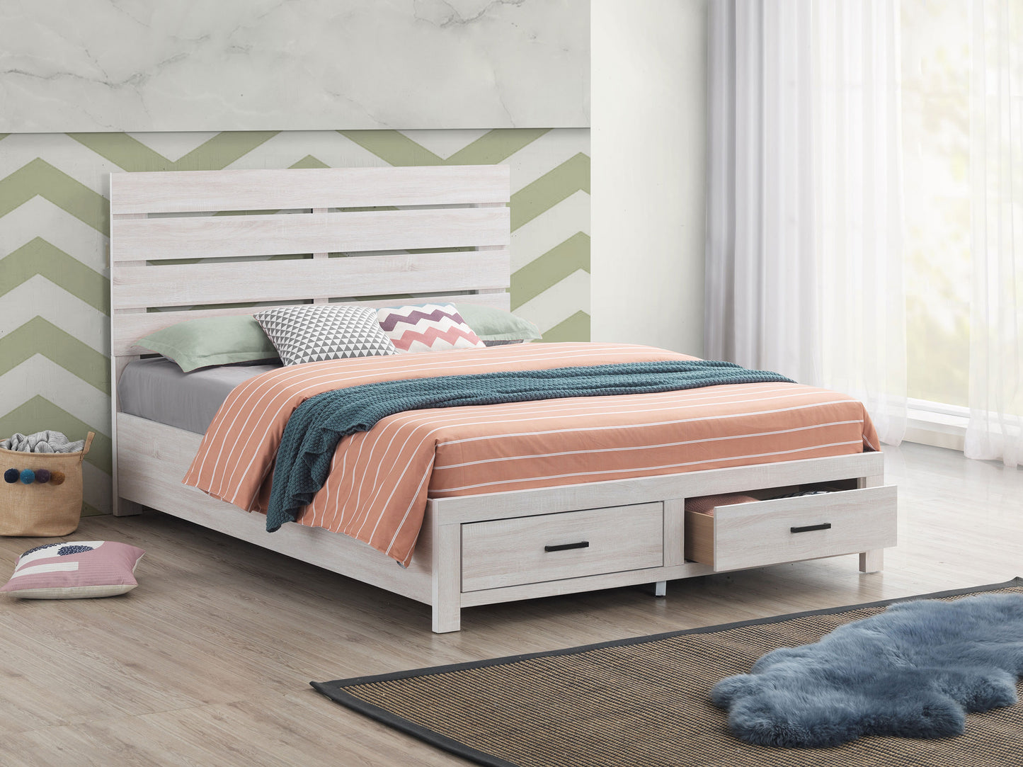 Brantford Wood Eastern King Storage Panel Bed Coastal White