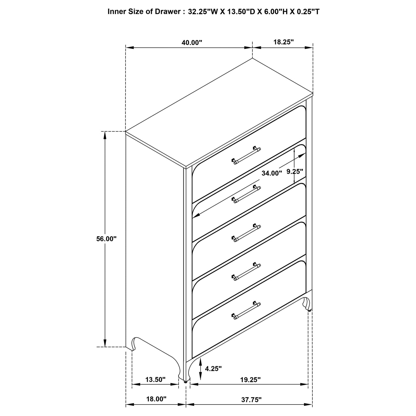 Anastasia 5-drawer Bedroom Chest Pearl White