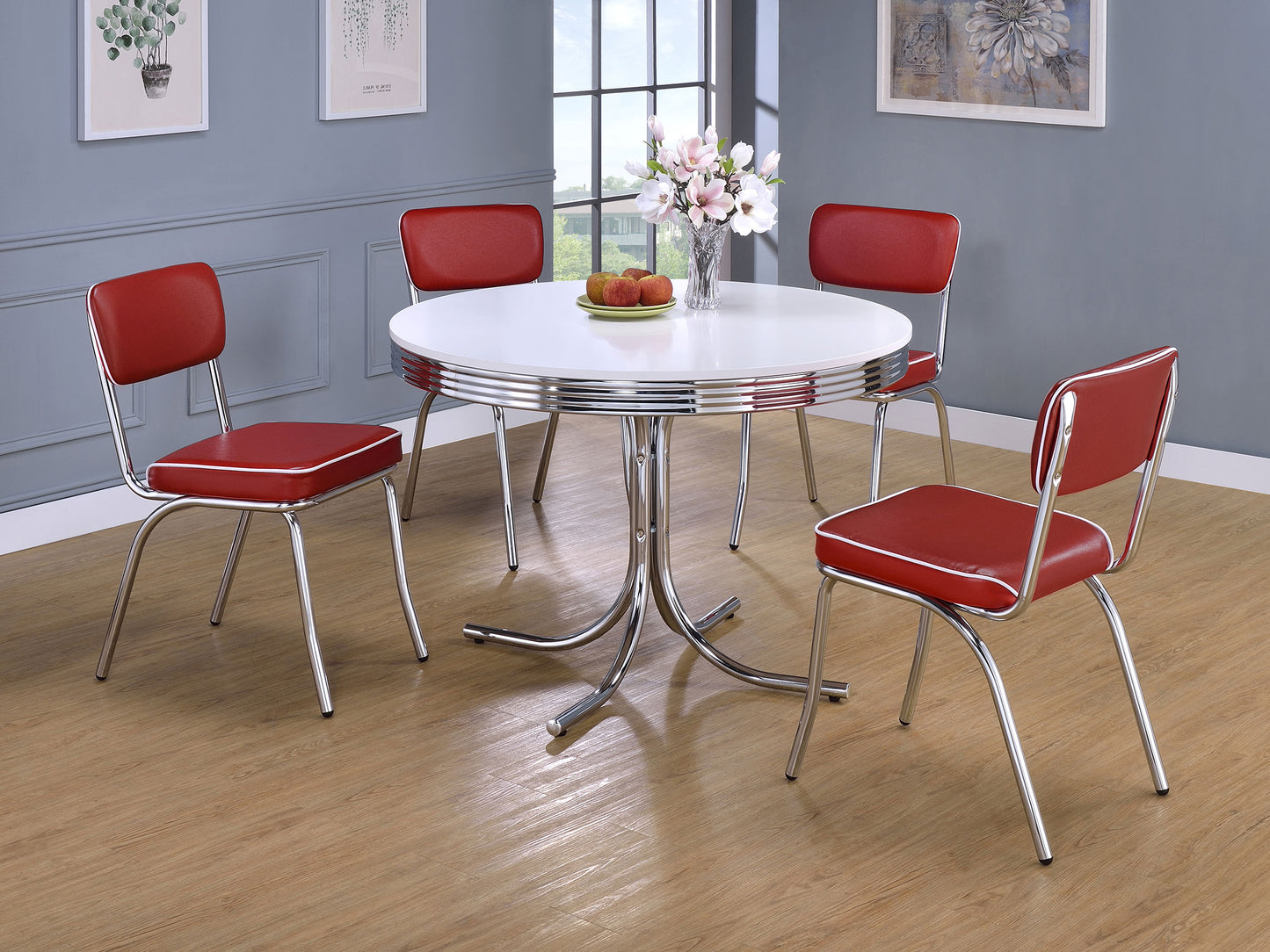 Retro Upholstered Dining Side Chair Red (Set of 2)