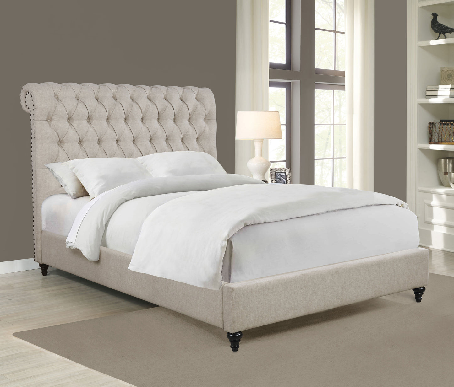 Devon 57-inch Upholstered California King Panel Bed Beige