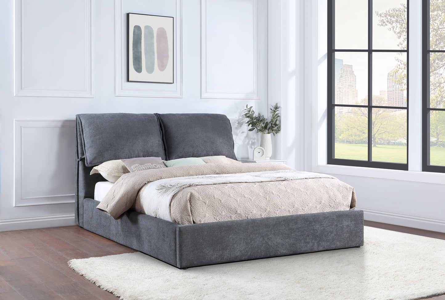 Laurel Upholstered Queen Panel Bed Dark Grey