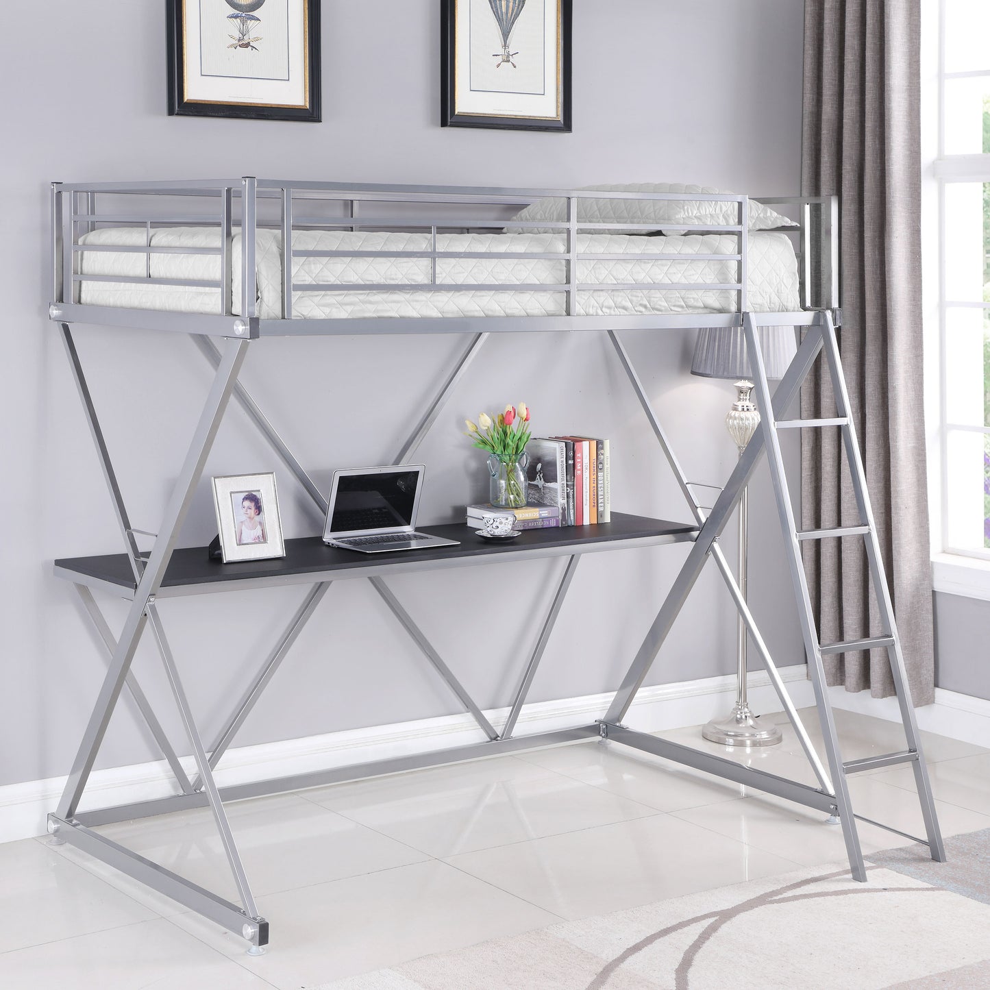 Hyde Metal Twin Workstation Loft Bed Silver