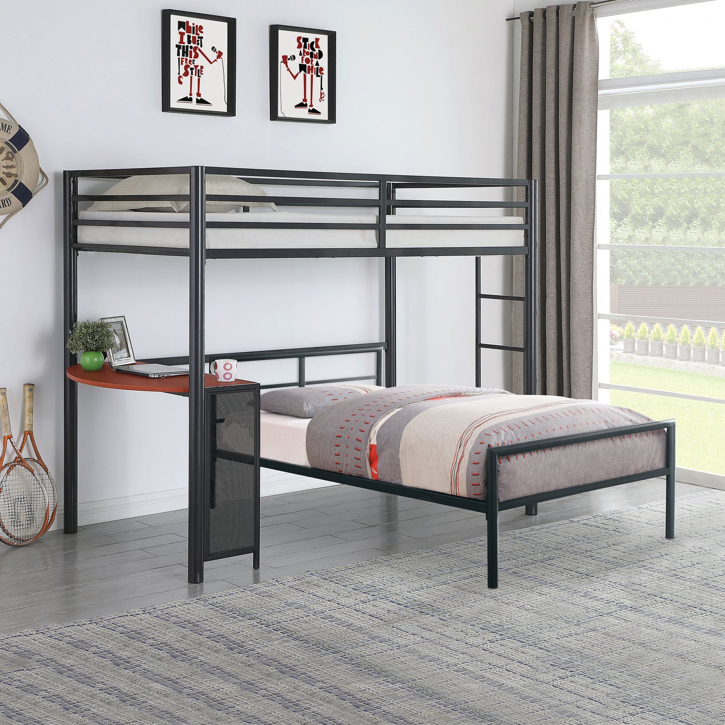 Fisher Twin Over Twin Workstation Loft Bed Set Gunmetal