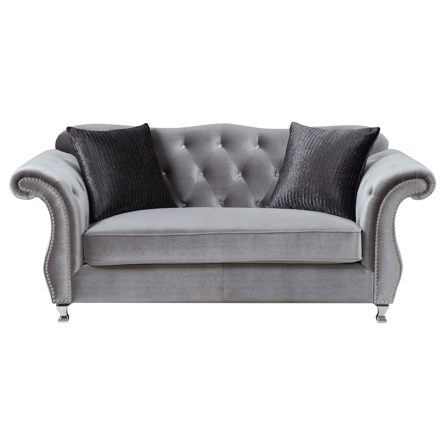 Frostine 2-piece Upholstered Tufted Sofa Set Silver