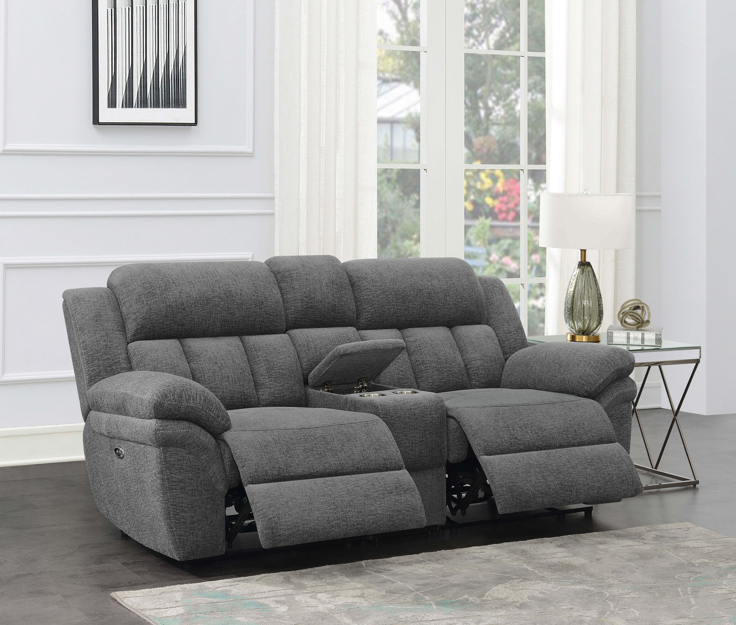 Bahrain Upholstered Power Loveseat Charcoal